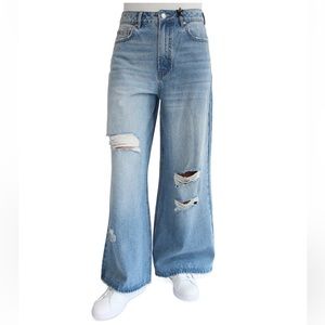 Three pairs Almost Famous, ripped, wide, leg jeans. Junior 0